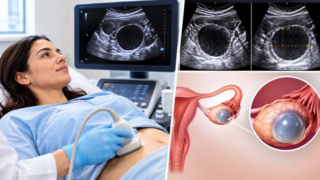 what does an ovarian cyst on ultrasound look like