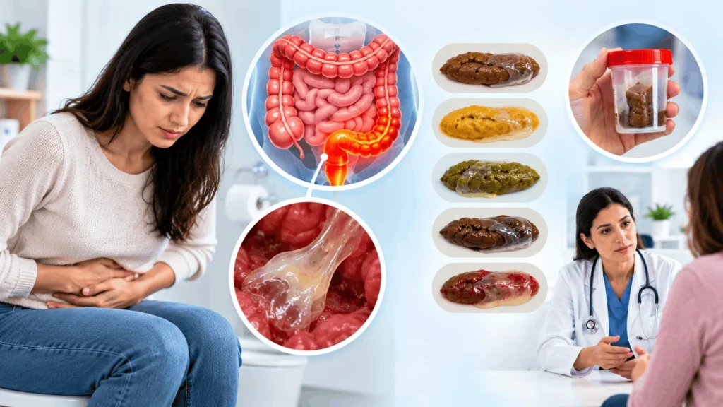 mucus in stool causes, colors, and when to see a doctor